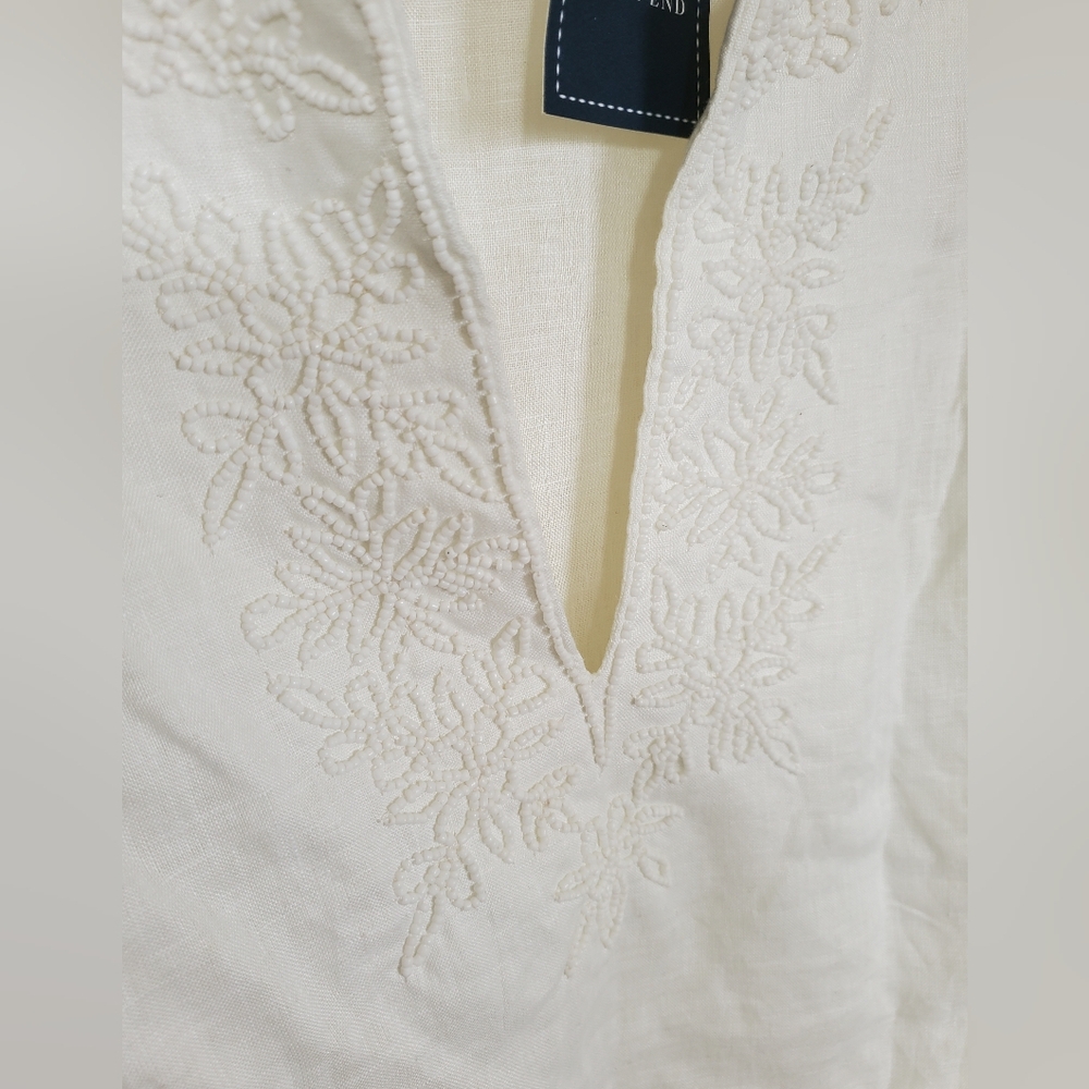 White linen tunic w beautiful bead work. NWT. Lands End - Picture 2 of 6